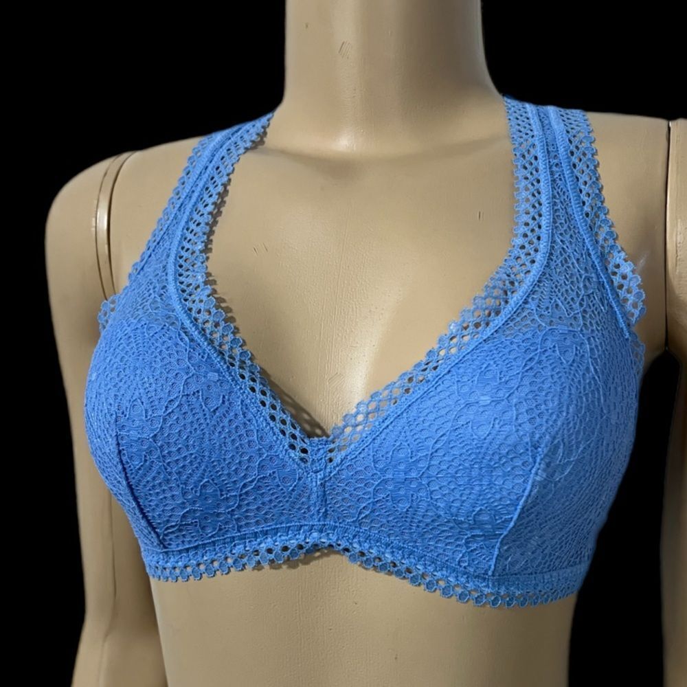 Victoria’s Secret lined lightly padded crochet lace bralette bra blue Xsmall